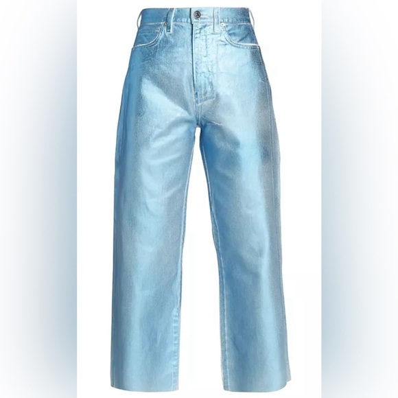 Veronica Beard Taylor Cropped Wide-Leg Blue Metallic Jeans NWT - Picture 4 of 9